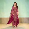 Magenta Pink Floral Ethnic Printed Straight Kurta Set with Dupatta
