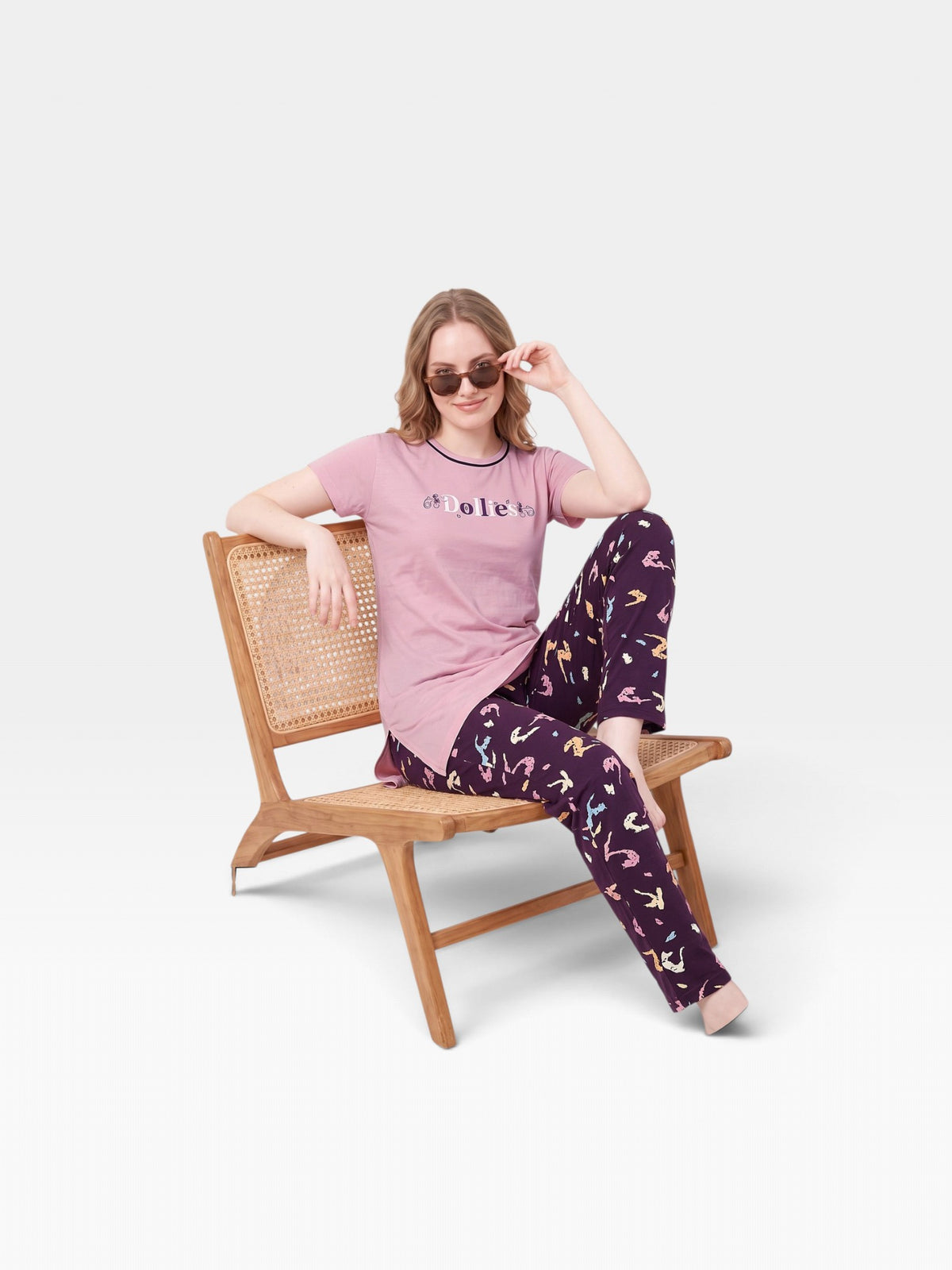 women’s pink graphic T-shirt  purple printed pajama Night Dress