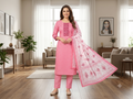 Pink Floral Printed Pure Cotton Kurta Set with Batik Dupatta
