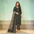 Bottle Green & Beige Abstract Print Straight Kurti with Trousers & Printed Dupatta