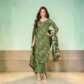 Olive Green Floral Printed Straight Kurta Set with Dupatta