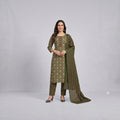Olive Ethnic Print 3-Piece Cotton Suit Set