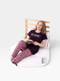 Women's Dark Purple Printed Pyjama Set - Short Sleeve Graphic Tunic & Floral Trousers