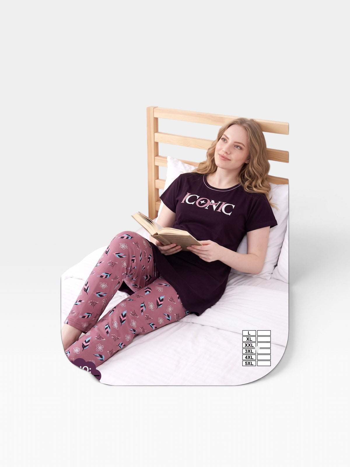 Women's Dark Purple Printed Pyjama Set - Short Sleeve Graphic Tunic & Floral Trousers