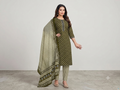 Olive Green Floral Printed Pure Cotton Kurta Set with Printed Dupatta